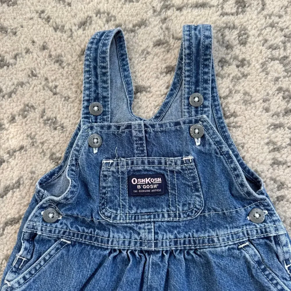 Vtg OshKosh Denim Shortalls Size 6-9M